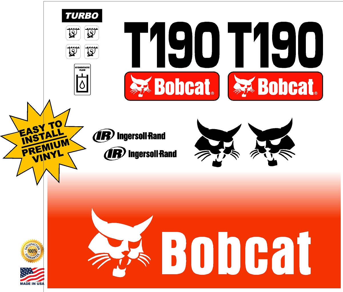 Bobcat T190 Turbo Skid Steer Set Vinyl Decal Sticker 25 PC FREE SHIPPING
