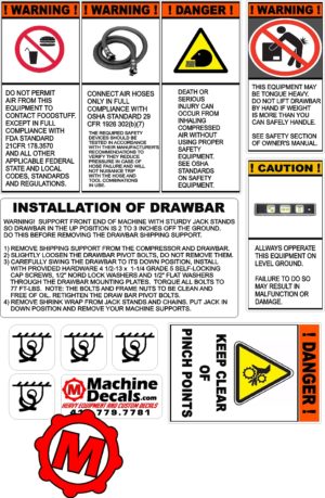 Air Compressor Safety and Warning decal kit