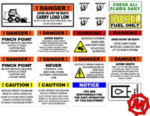 Skid loader Safety and Warning decal kit