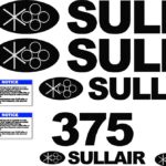 Sullair 375 air compressor decal kit with warning stickers