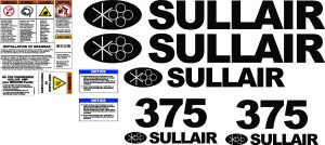 Sullair 375 air compressor decal kit with warning stickers