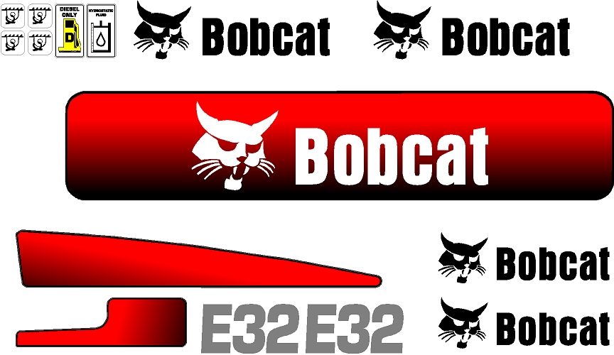 E32 excavator replacement decal kit. Fits bobcat E32 mini ex