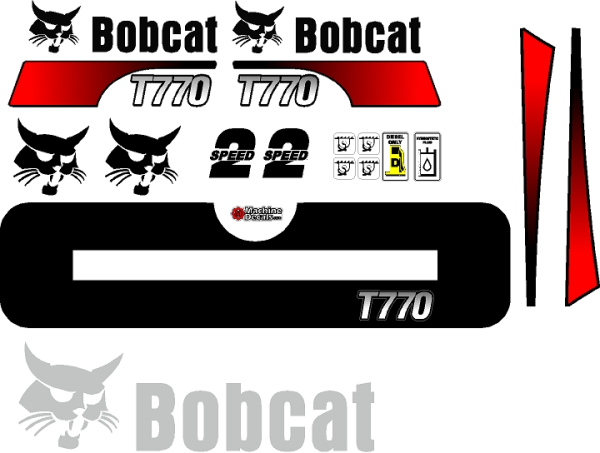 T770 replacement decal sticker kit fits bobcat curved stripe style.