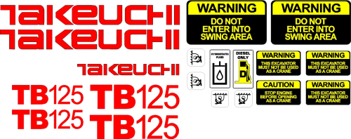 TB125 Takeuchi replacement decal kit with warning