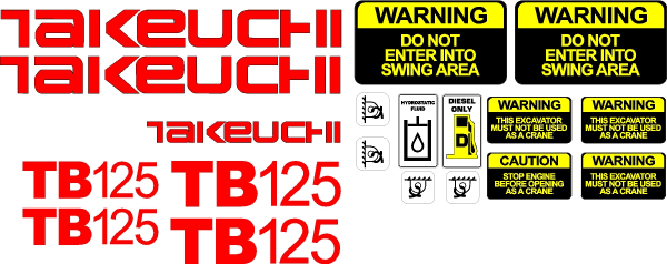 TB125 Takeuchi replacement decal kit with warning