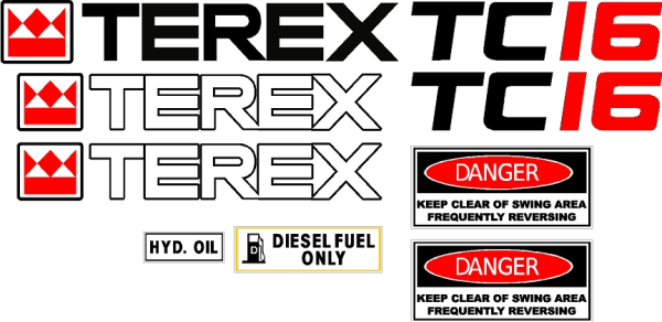 Terex TC16 replacement excavator sticker decal kit